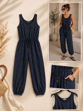 A loves A navy Jumpsuit Size Small Sleeveless Cinched Waist Casual Chic